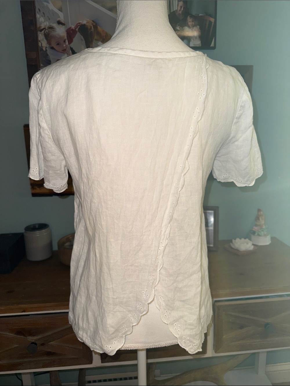 J. Crew 100% Linen Women’s White Linen Eyelet Top 0